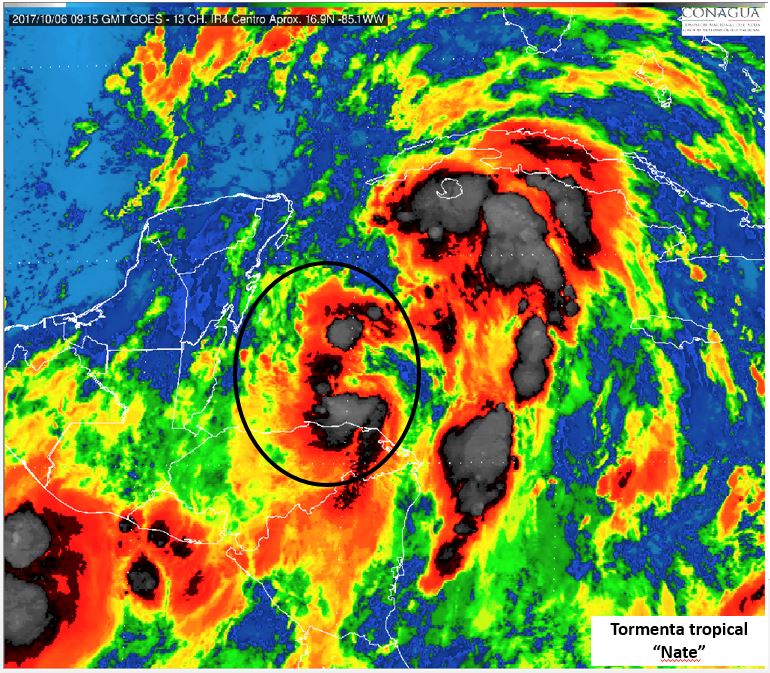 Tormenta tropical Nate en imagen de satélite. Conagua