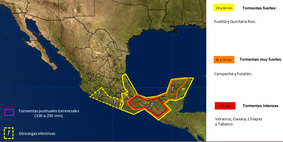 Onda tropical y frente frío traen lluvias a Yucatán