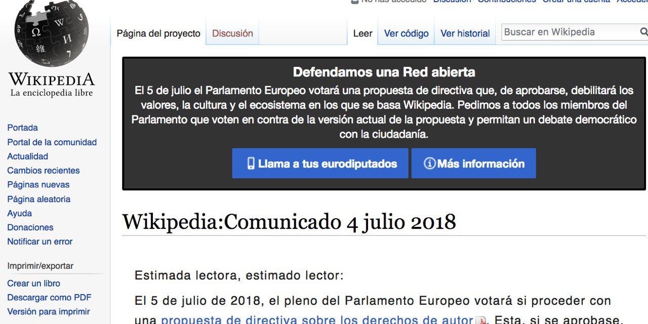 Wikipedia cierra de forma temporal para protestar por una polémica directiva europea