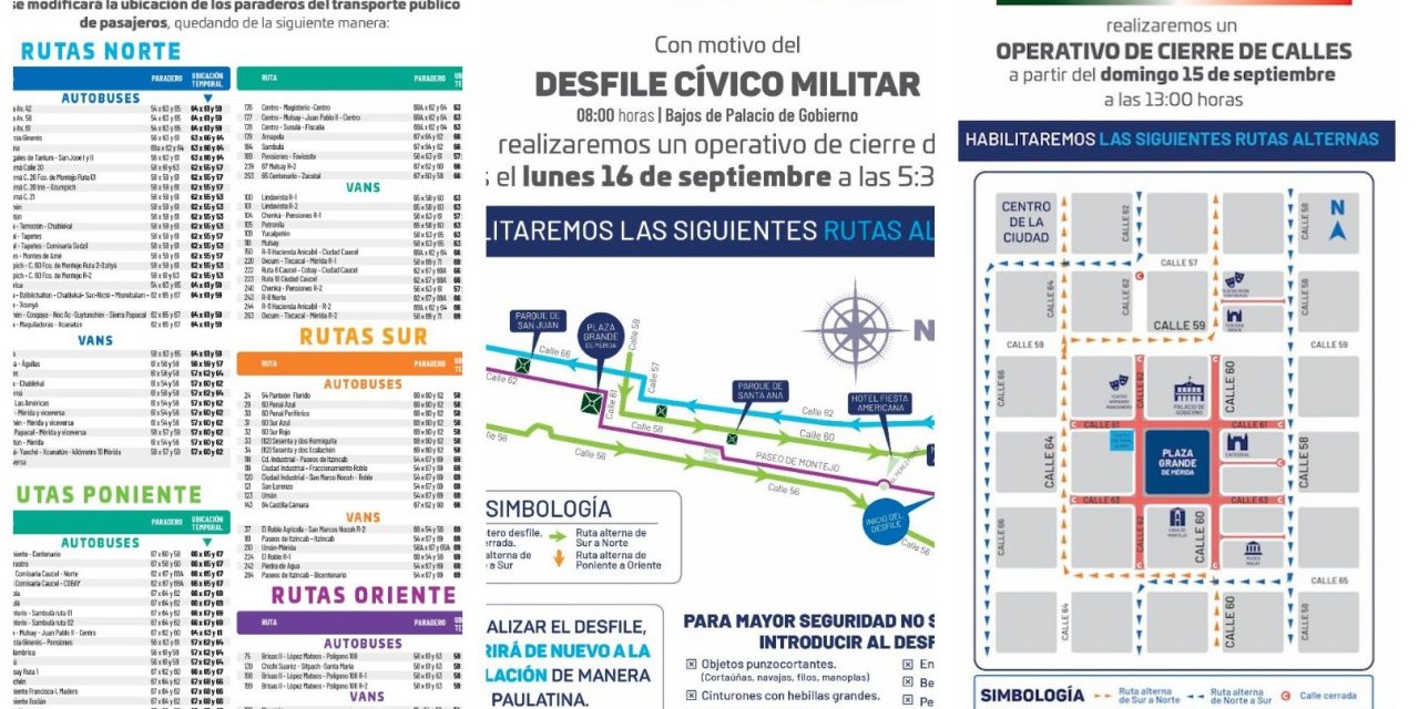 Cierres viales en centro histórico de Mérida y calles aledañas por fiestas patrias