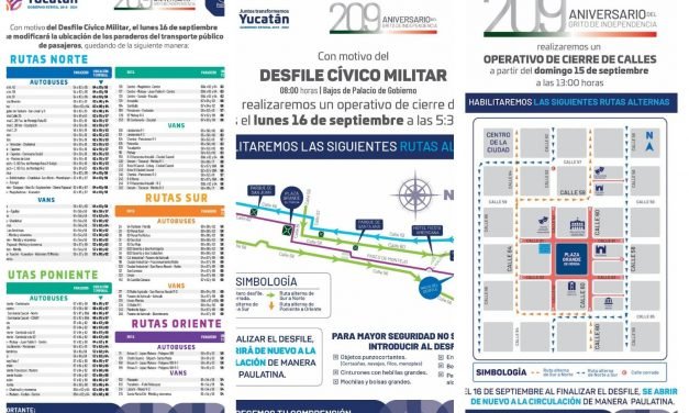 Cierres viales en centro histórico de Mérida y calles aledañas por fiestas patrias