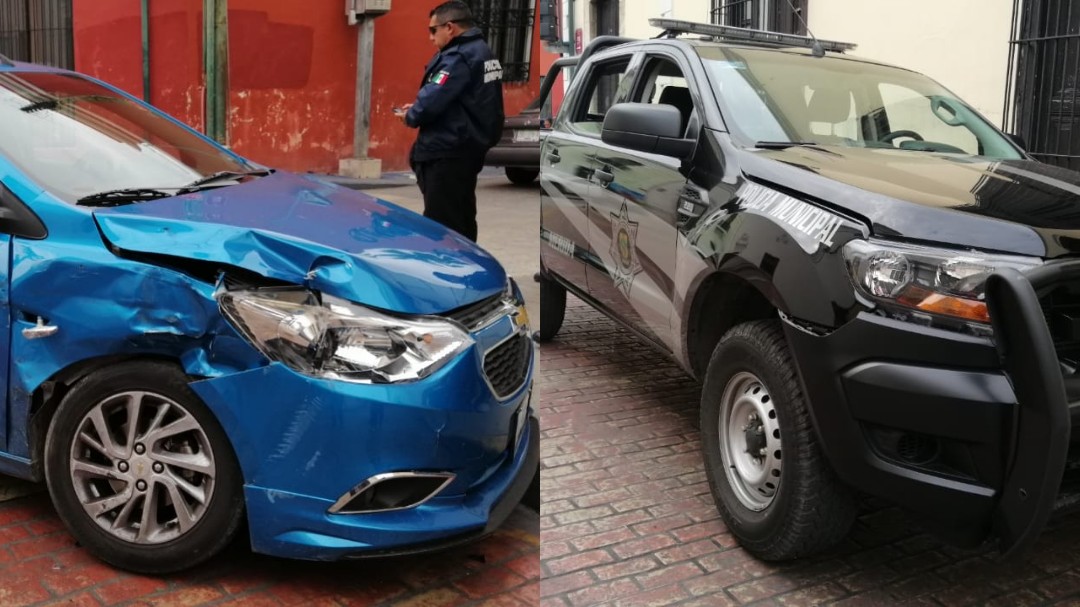 “Se vuela alto” policía municipal y choca auto de plataforma digital (Video)