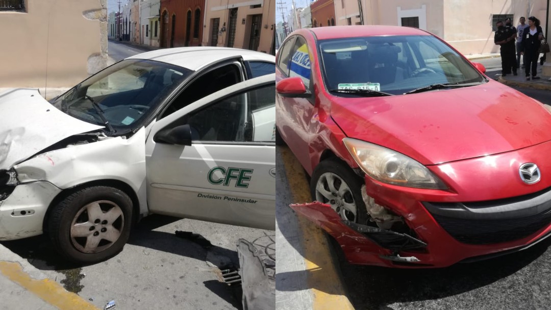 Automóvil de CFE involucrado en “semaforazo” en centro de Mérida