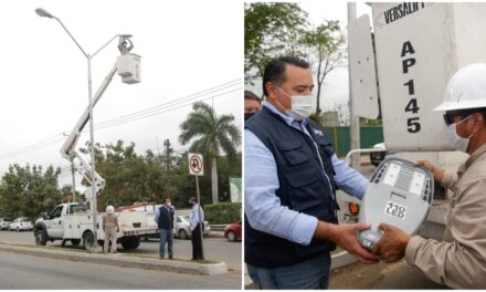 Al 80% rehabilitación de luminarias en avenida internacional de Mérida