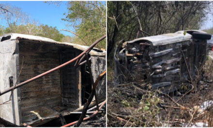 Se retiraban de puerto de San Crisanto y vuelcan; se quema camioneta