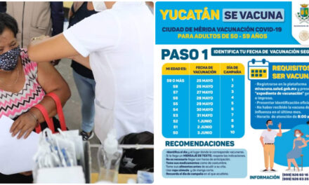 Vacunación a grupo de 50-59 años en Mérida, del 25 de mayo al 3 de junio