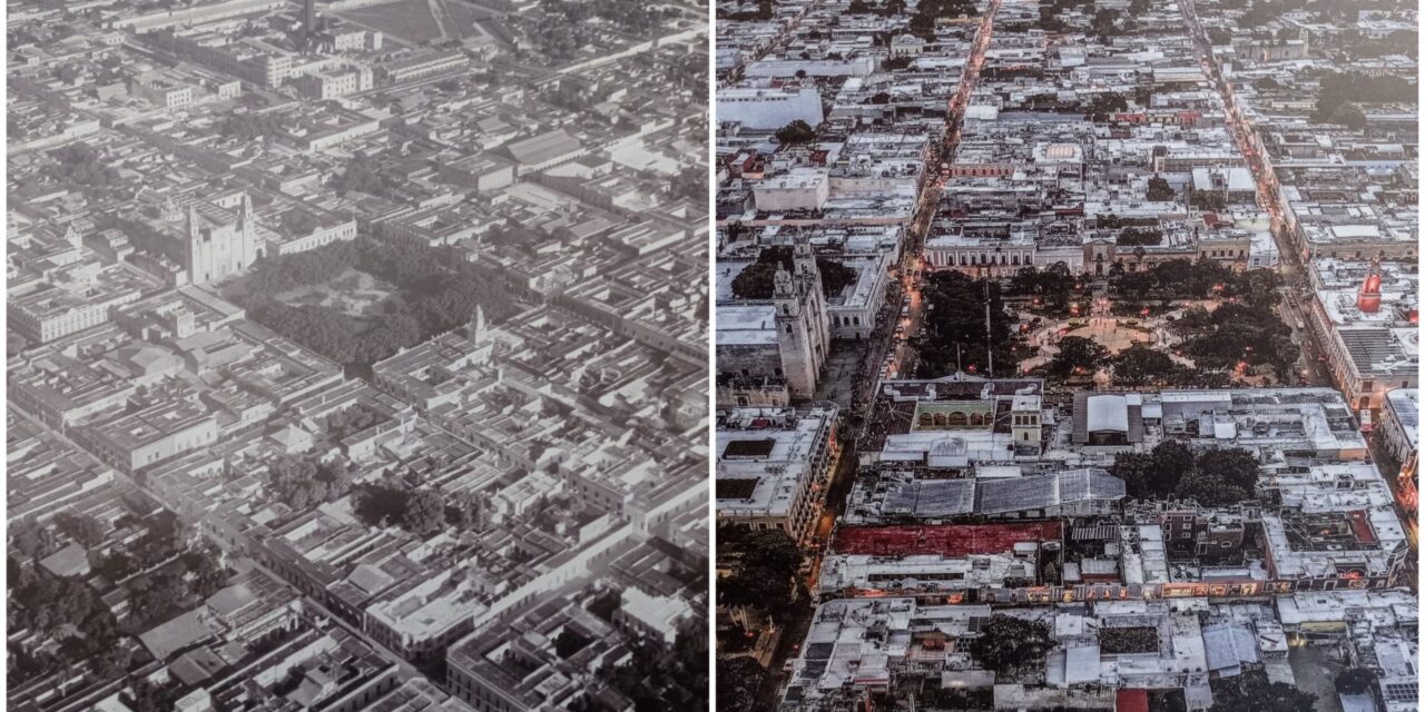 Original muestra de imágenes aéreas de ayer y hoy de la península de Yucatán