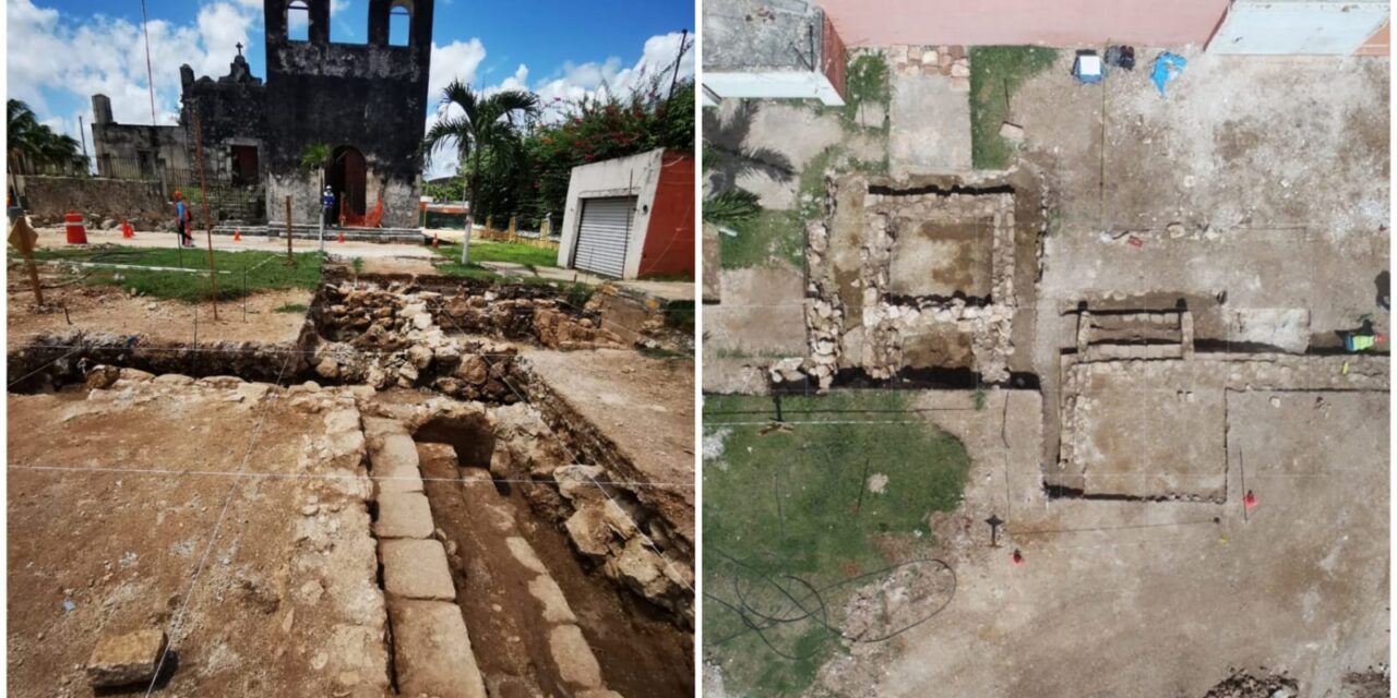 Emergen vestigios arqueológicos en plaza central de Pisté, aledaño a Chichén Itzá