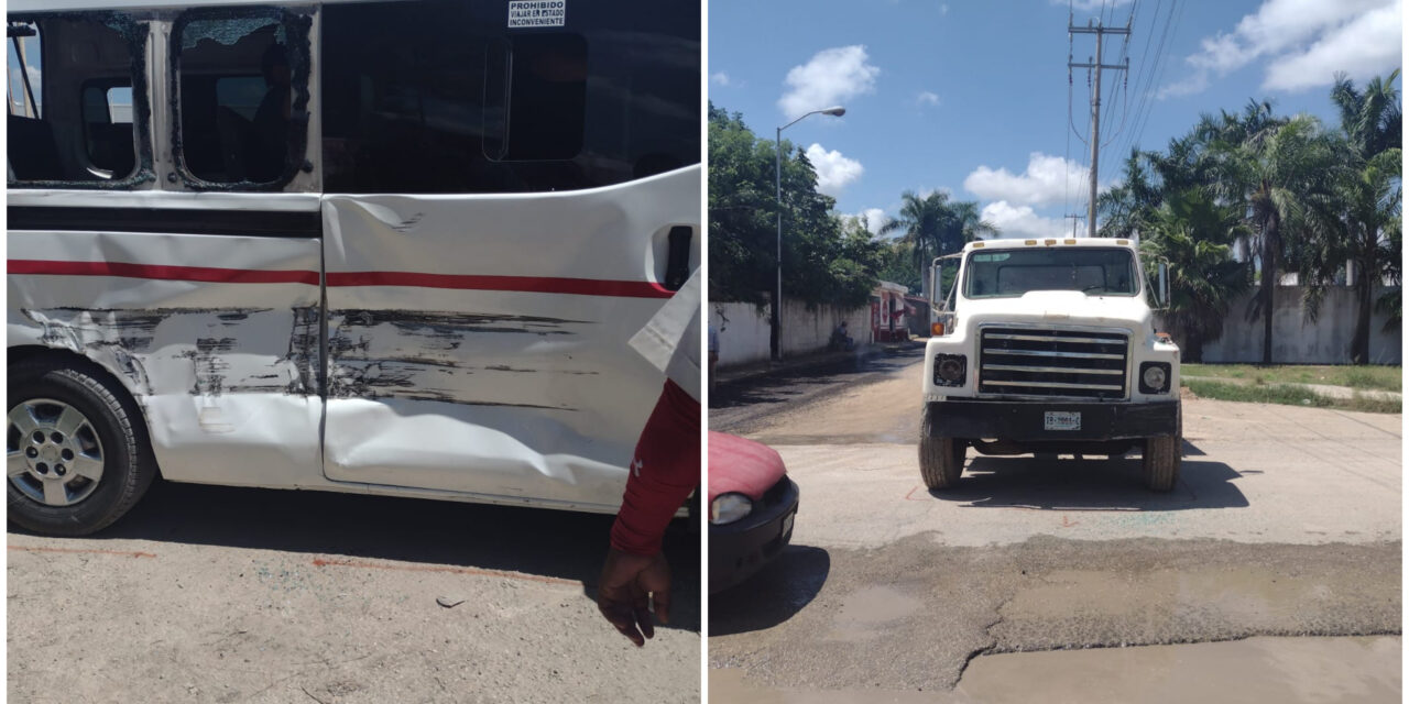 Pipa choca colectivo suburbano en Umán y deja siete heridos leves
