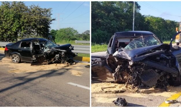 Choque de auto y volteo en la Mérida-Campeche; dos lesionados, uno grave