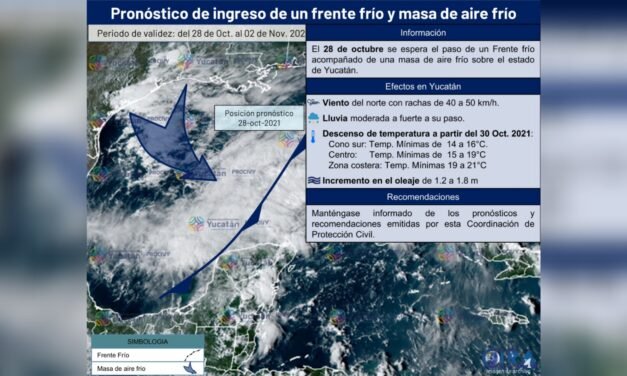 Con frente frío y descenso de temperaturas llegarán difuntos a Yucatán