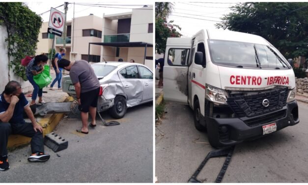 Camioneta de transporte colectivo urbano y Versa chocan en Chuburná
