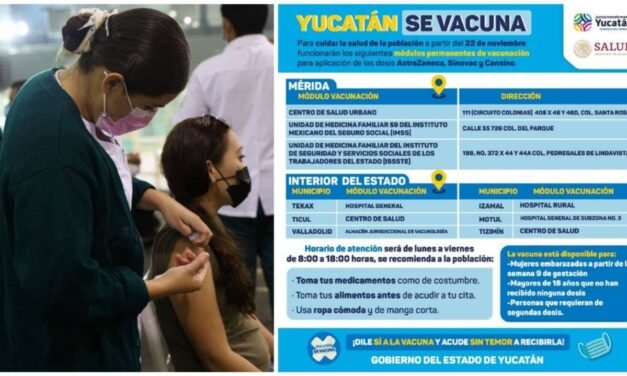Módulos permanentes de vacunación contra Covid en Mérida e interior del estado, a partir de este lunes