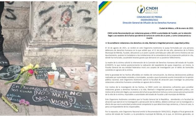 CNDH apunta de nuevo a policías de Mérida en caso José Eduardo