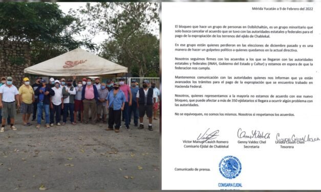 Ejidatarios de Chablekal, divididos; “grupo minoritario” en bloqueo