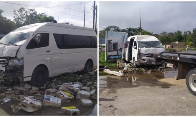 Susto para 10 albañiles en Kanasín: sin frenos Van en que viajaban