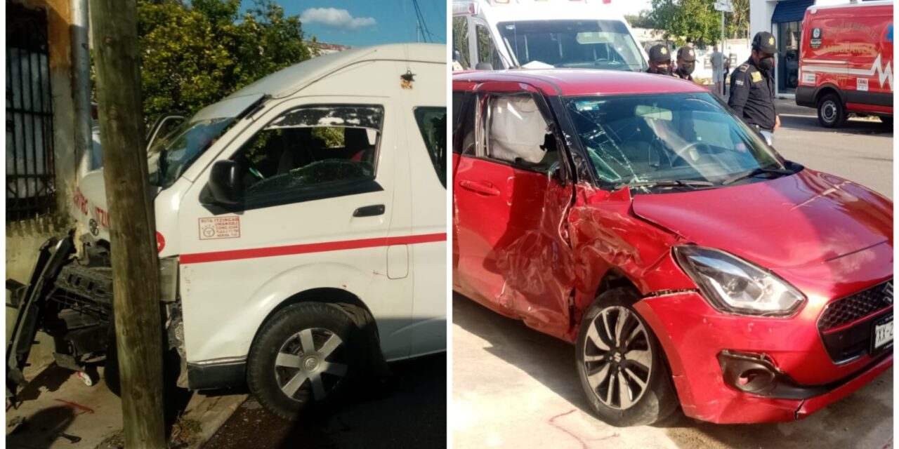 Camioneta repleta de pasajeros, ruta Mérida-Itzincab, en choque