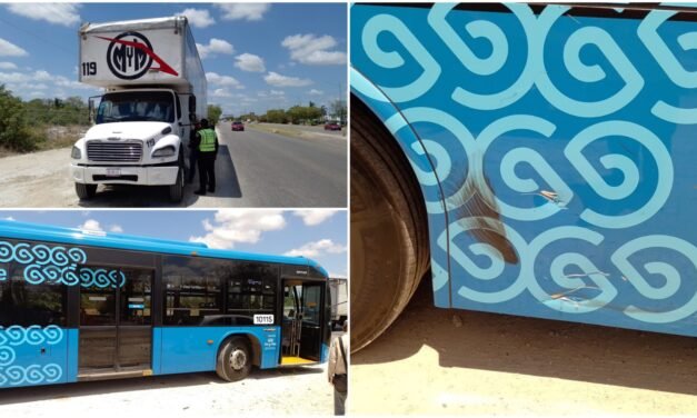 Mudanza invade carril y motociclista choca autobús de “Va y Ven”