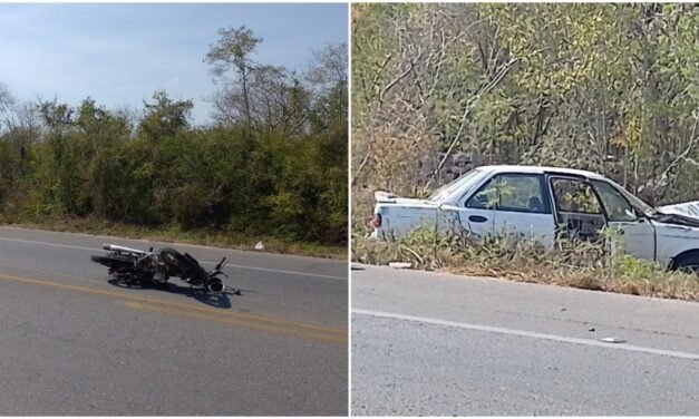 Derrapa en carretera Mérida – Tixkokob y salva de ser atropellado por auto