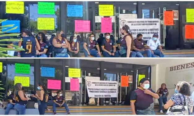 Protesta y paro de labores en oficina de Bienestar en Mérida