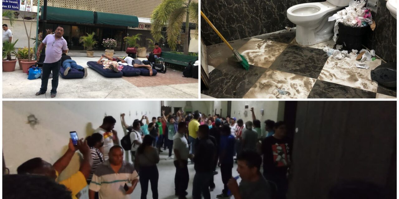 Protesta en Mérida personal de salvamento arqueológico de Tren Maya