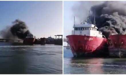 Barco de gran tamaño ardió en marina de Yucalpetén, Progreso