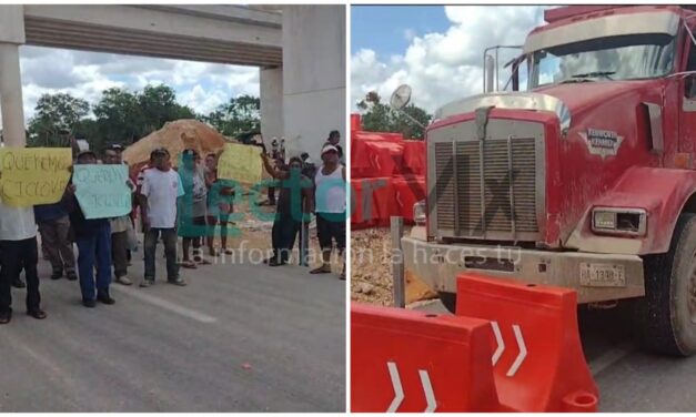 Protestan campesinos de Chemax y bloquean paso a obras del Tren Maya