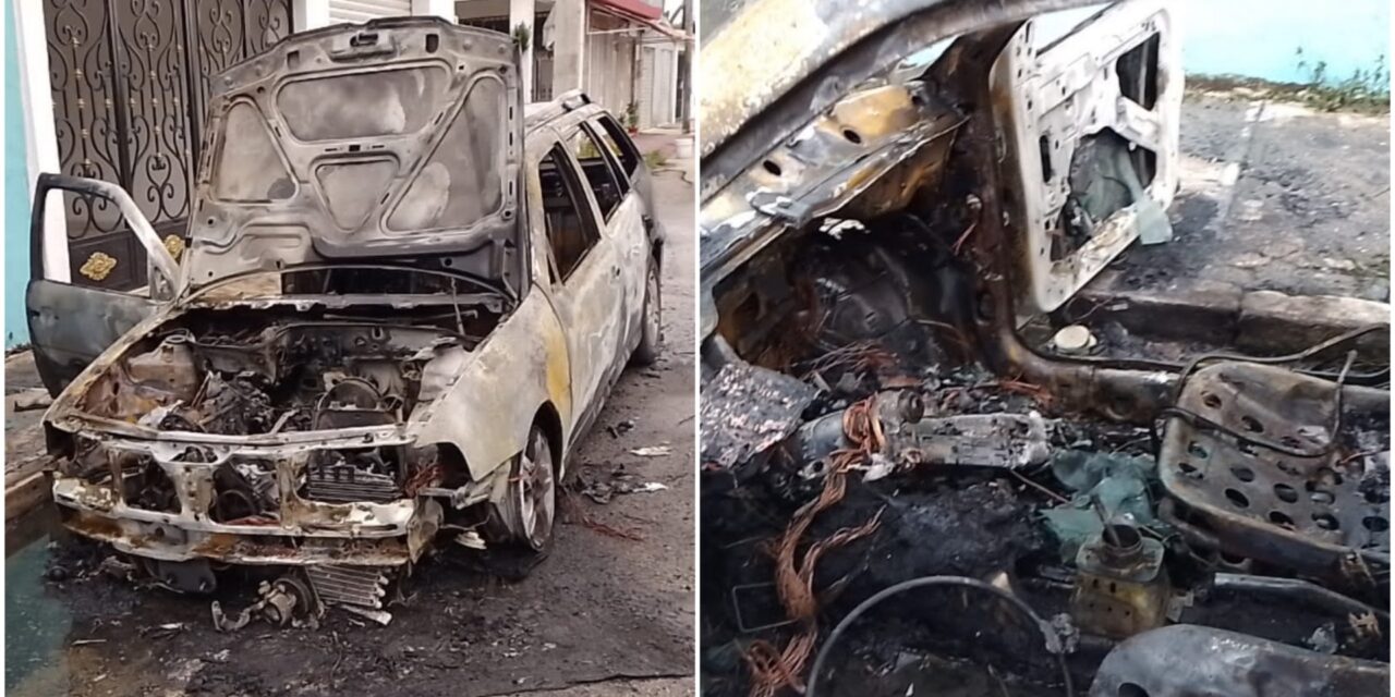 Aun con fresco, se quema auto en San Nicolás Sur, Mérida