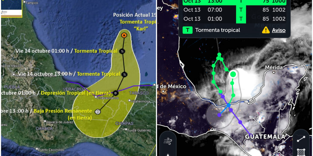 De reversa: “Karl” en dirección a costa de Tabasco con mucha lluvia