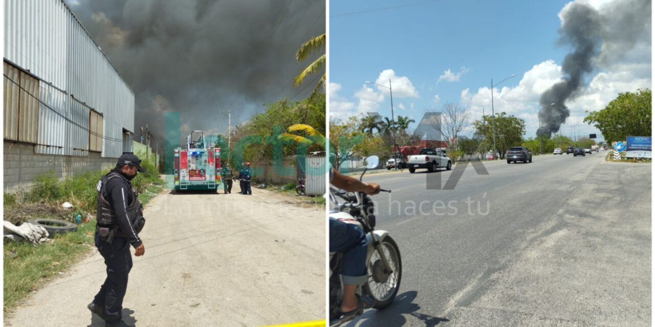 Incendio en cartonera de periférico Mérida, cerca del puente de salida a Cancún