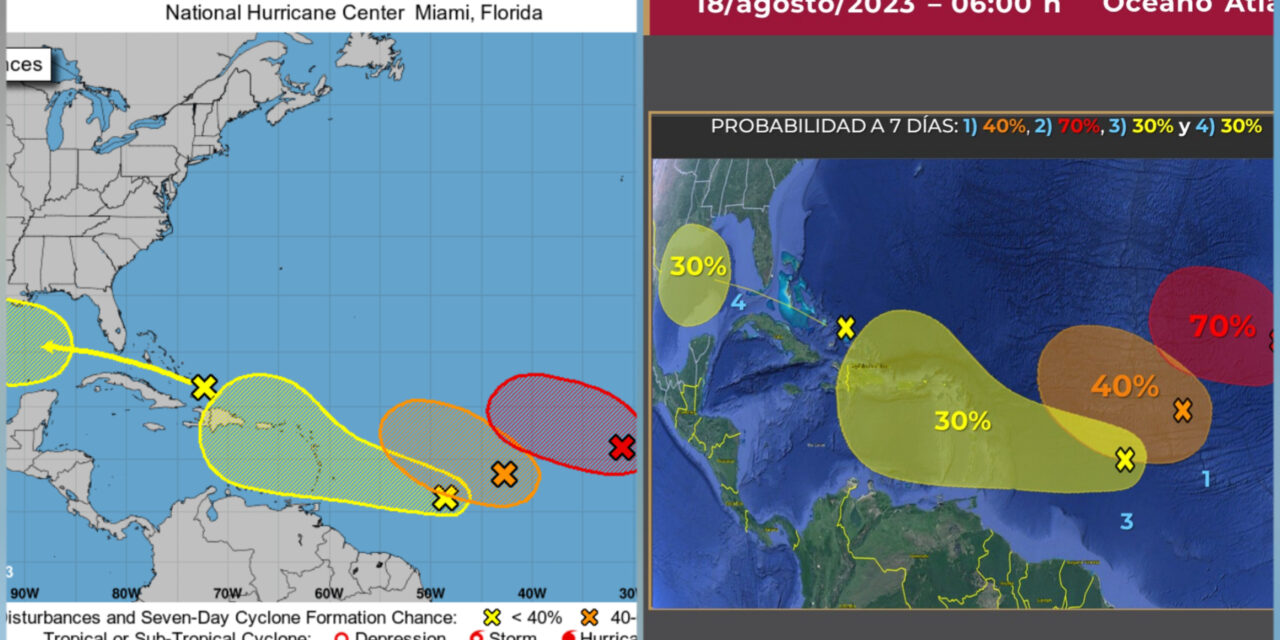 Cuatro zonas de potencial ciclónico en Atlántico y onda tropical en camino