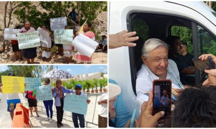 Denuncian, protestan: AMLO los atiende en Chichén Itzá