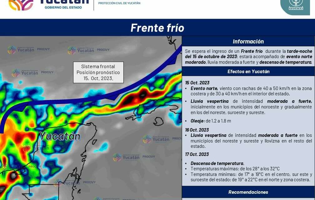 Frente frío llegará el domingo a Yucatán y bajará termómetros