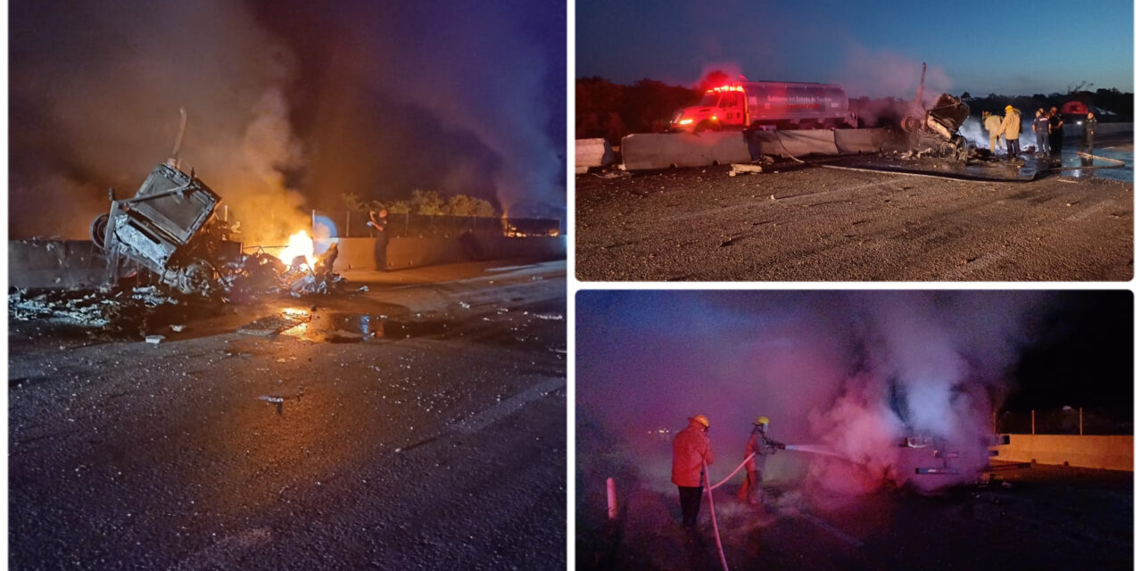 Sale con vida de colisión e incendio en autopista Mérida-Cancún