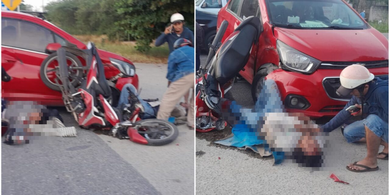 Motocicleta destrozada y los tripulantes lesionados al hospital