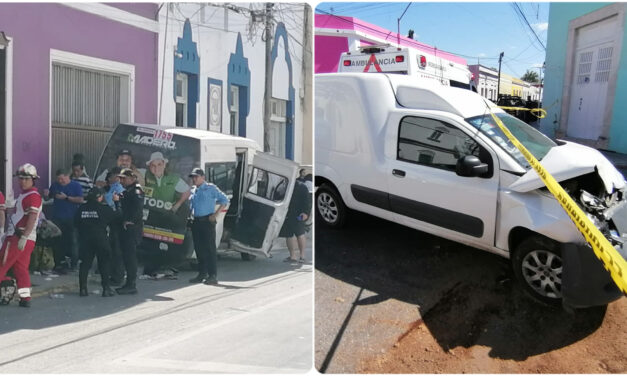 Lesionados en choque de camionetas en centro de Mérida