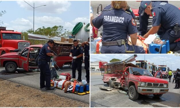 Giro brusco en periférico Mérida acaba en golpe de volquete