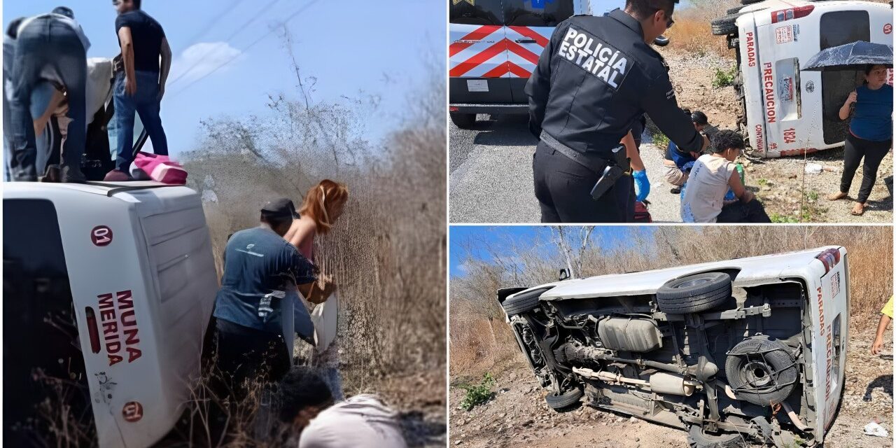 Volcadura de Van colectiva de la ruta hacia Muna, Yucatán