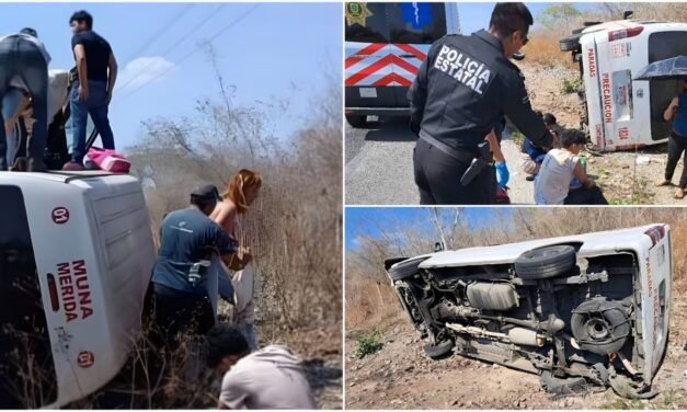 Volcadura de Van colectiva de la ruta hacia Muna, Yucatán