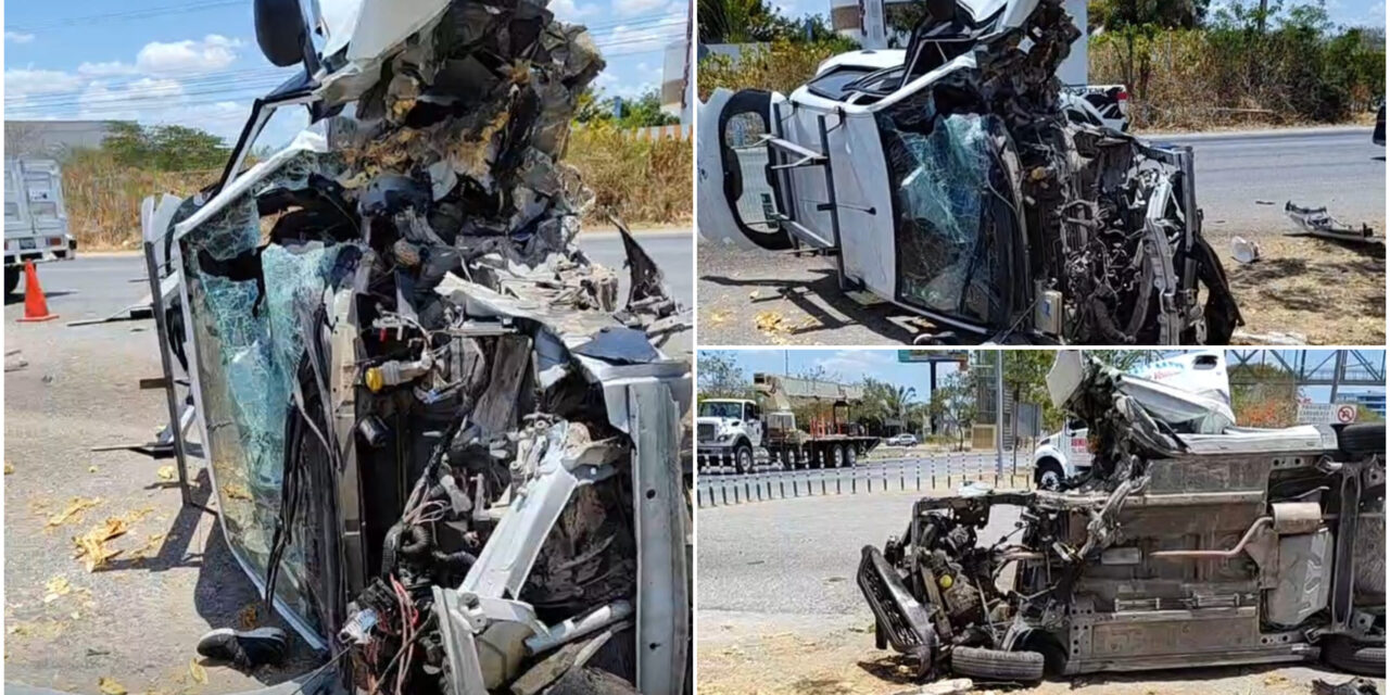 Auto despedazado en periférico Mérida, pero conductor salió con vida