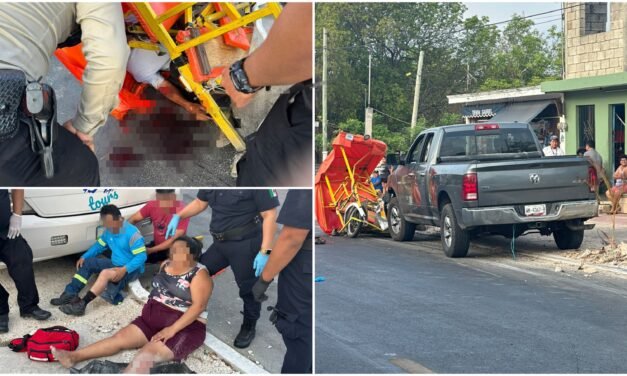 Arrastra mototaxi con tres personas a bordo en San Antonio Kaua III