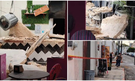 Derrumbe de techo en bar del centro de Mérida; personal ileso