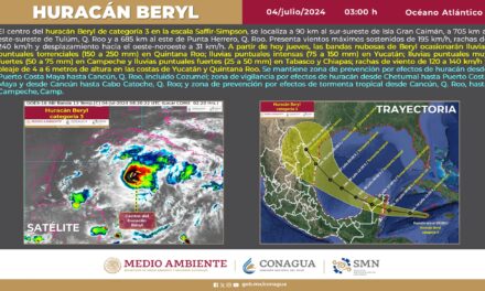 En debilitamiento huracán “Beryl” al acercarse a península de Yucatán