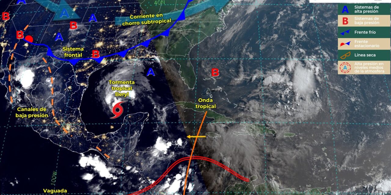 Más lejos “Beryl”, pero seguiría arrojando lluvias a península Yucatán