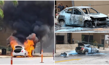 Logró bajar pasaje y se quemó su taxi frente a hotel de Mérida