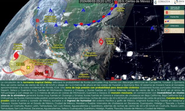 Domingo con lluvias por efectos indirectos de tormenta tropical ‘Debby’