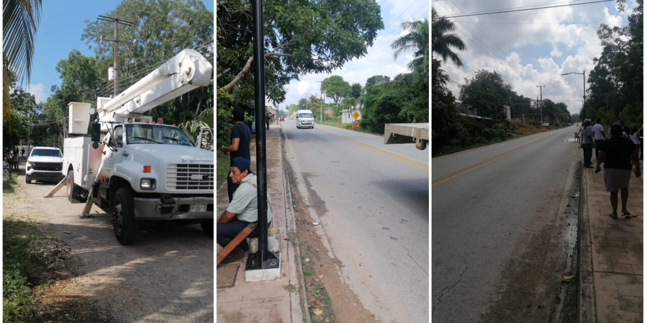 Estrangulan carretera federal a Chichén Itzá y CFE arregla fallas en Xcalacoop