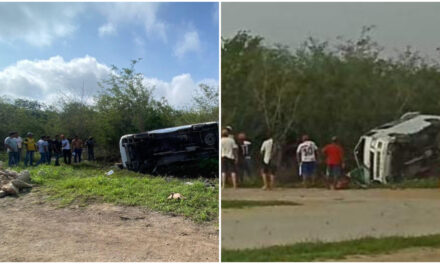 Se salvan de aparatosa volcadura; albañiles de Maxcanú viajaban a Mérida