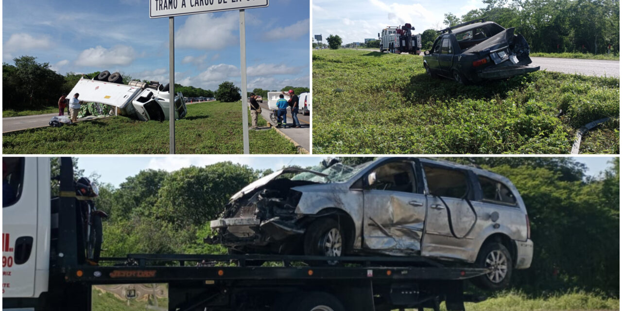 Volcaduras y choques en la Mérida- Campeche, cerca del puente Ticimul