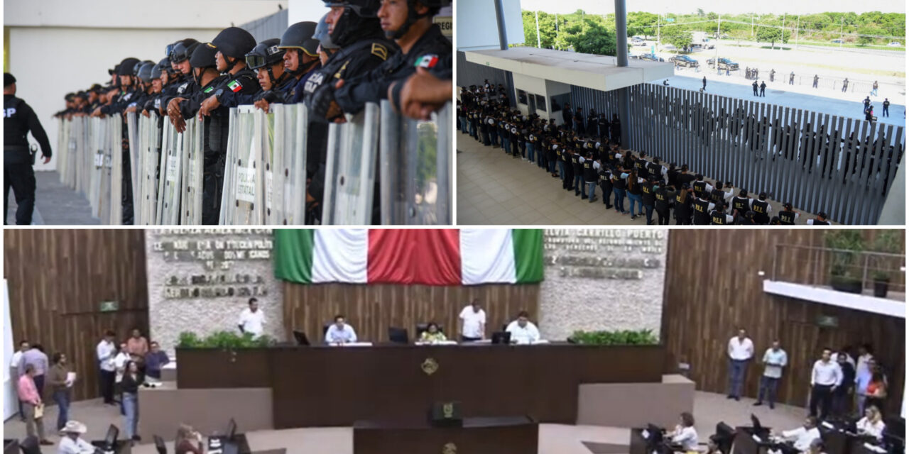 Con escudo policíaco, ‘aplanadora guinda’ en Yucatán avala reforma judicial